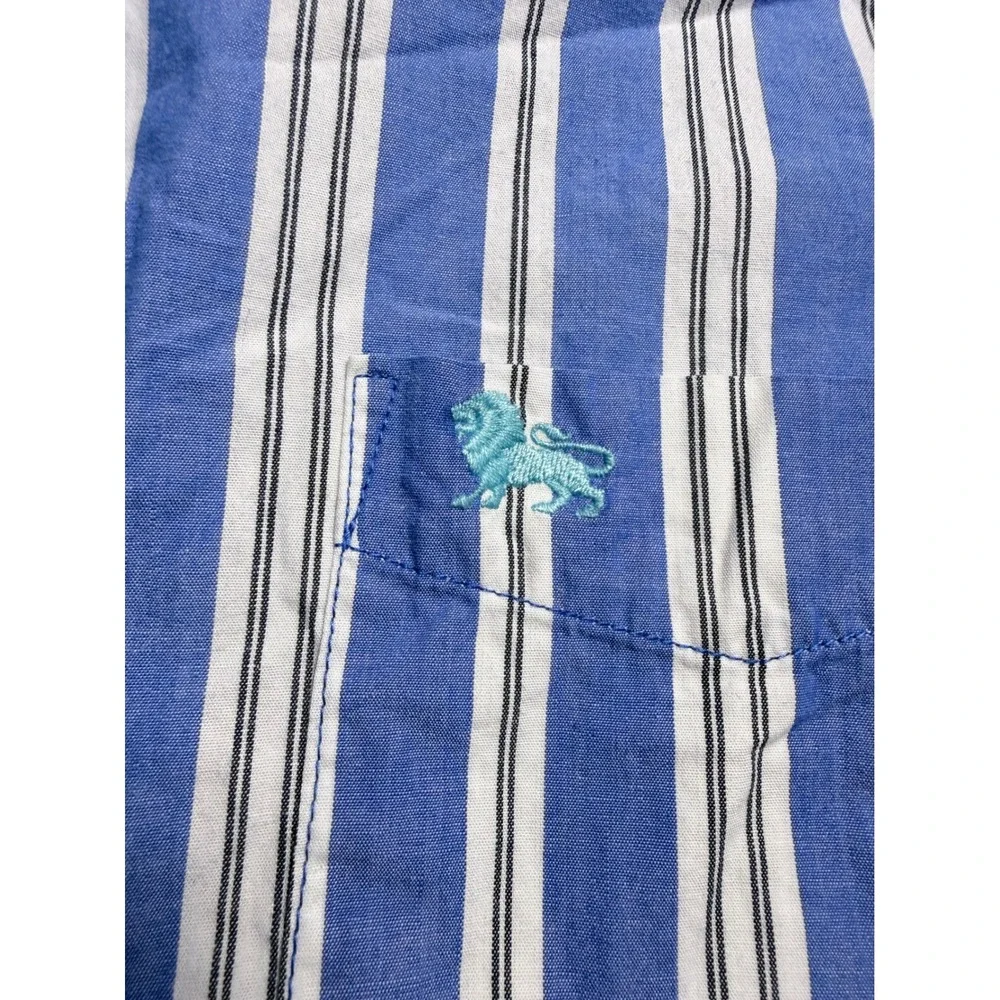 Old Navy Boys XL Blue White Striped Long Sleeve Button Down Shirt Lion